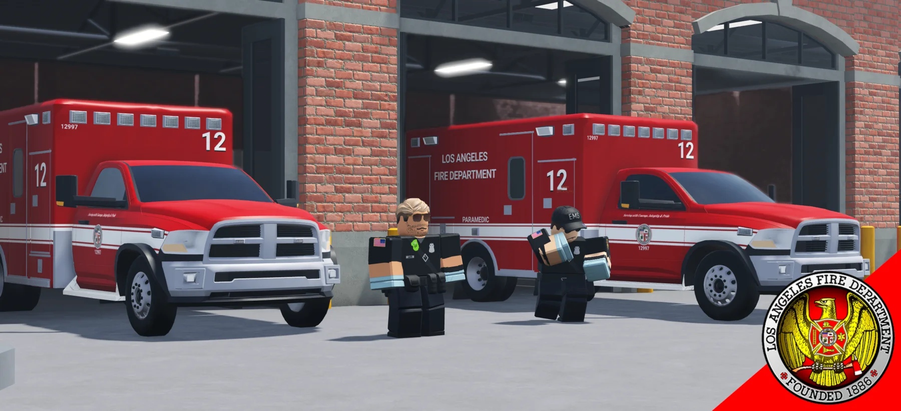 LAFD EMS crew and ambulances in ER:LC