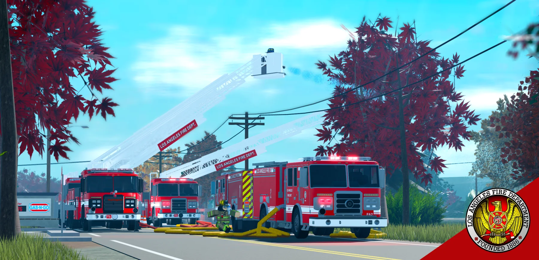 LAFD vehicles lined up outside the fire station in ER:LC